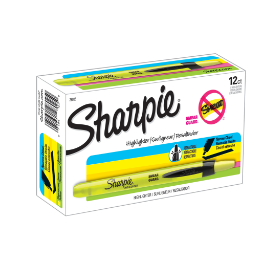 Surligneur rétractable Sharpie, pointe biseautée, jaune, 1 unité