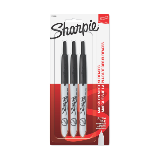 Marqueurs permanents rétractables Sharpie, pointe ultra-fine, noir, lot de 3