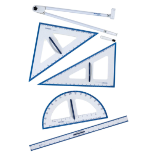 5pc Magnetic Teacher’s Set: Compass, Triangle (30-60-90), Triangle (45-45-90), Protractor, 60cm Ruler / Trousse de 5 pièces pour professeur, magnétique: compas, triangle (30-60-90), triangle (45-45-90), rapporteur d’angle, règle de 60 cm