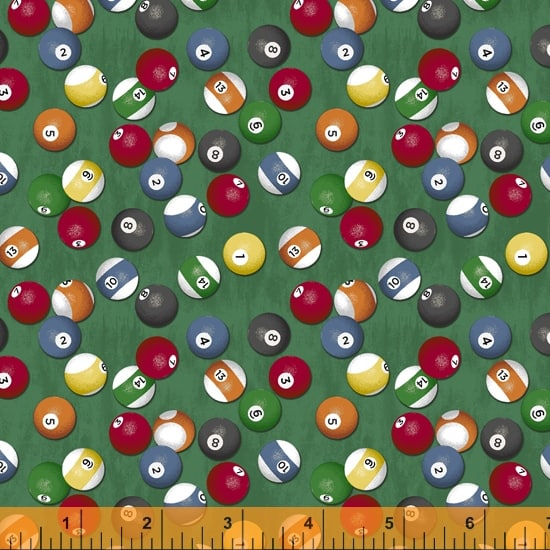 Windham Fabrics - Man Cave - Boules de Billard sur Fond Vert