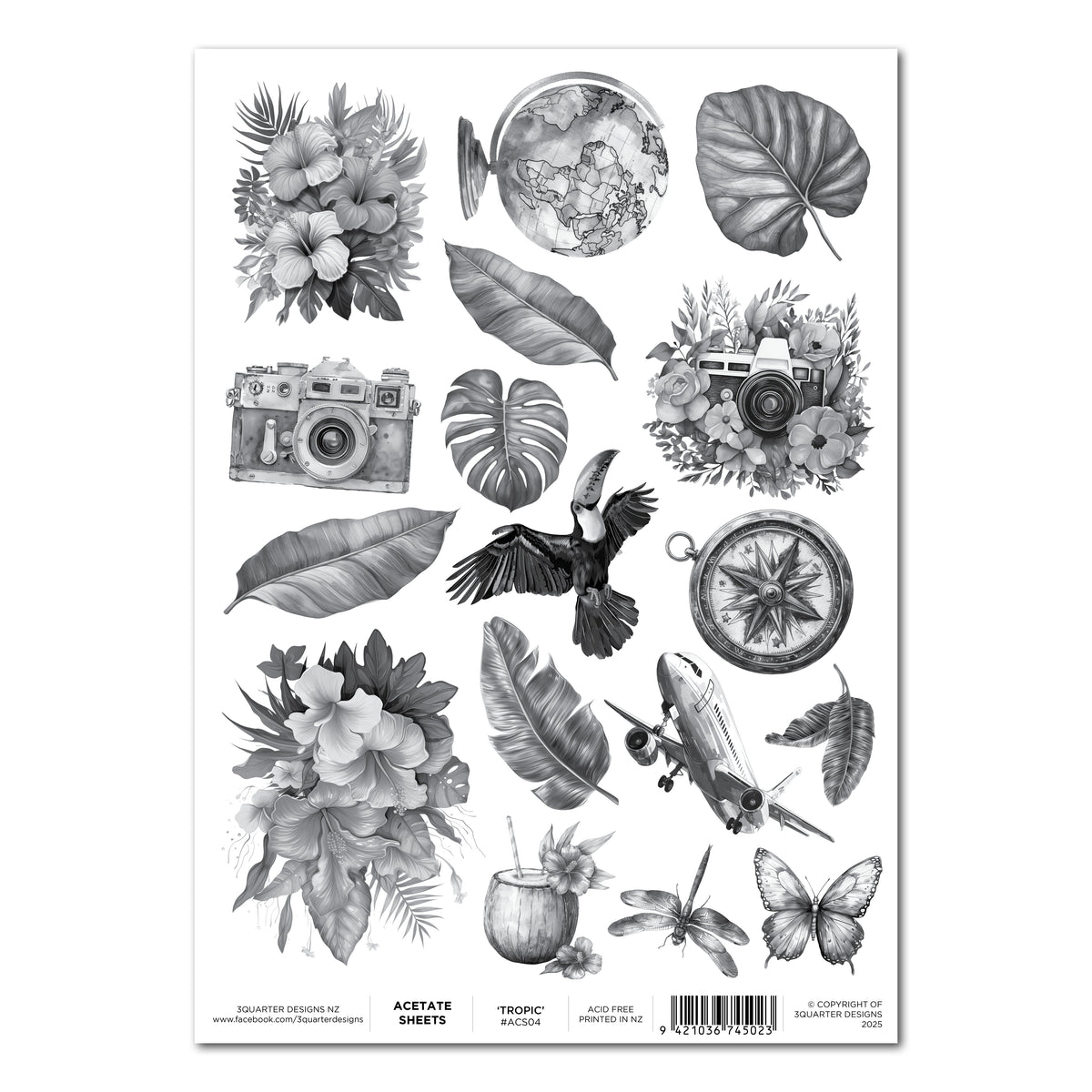 3Quarter Designs Feuille d'acétate A4 - Tropic