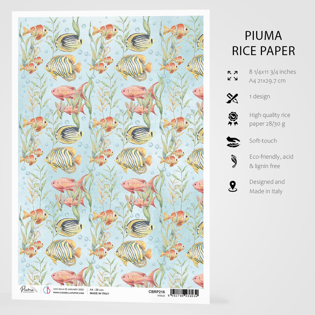 Ciao Bella Papier de Riz A4 Poissons