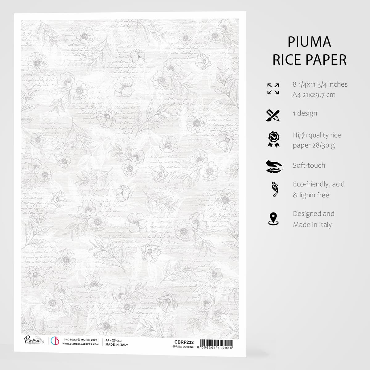 Ciao Bella Papier de Riz A4 Contours Printaniers