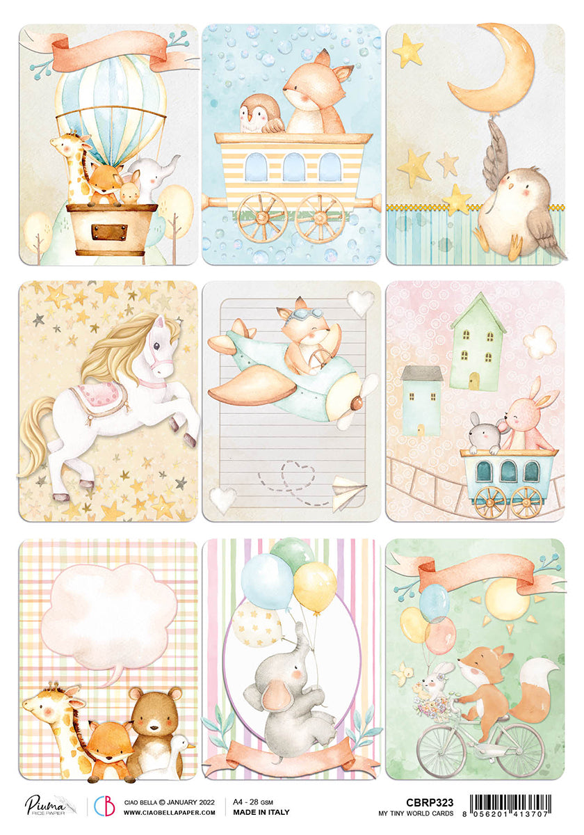 Ciao Bella Papier de Riz A4 Piuma My Tiny World Cartes - 5 Feuilles