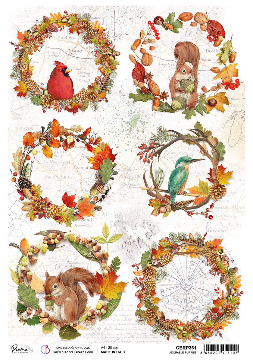 Ciao Bella Papier de Riz A4 Plume Compositions d'Automne - 5 Feuilles