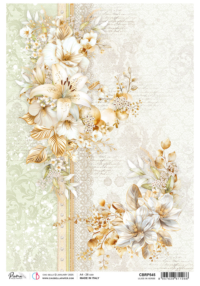 Papier de riz A4 "Lys en vers" - 5 feuilles
