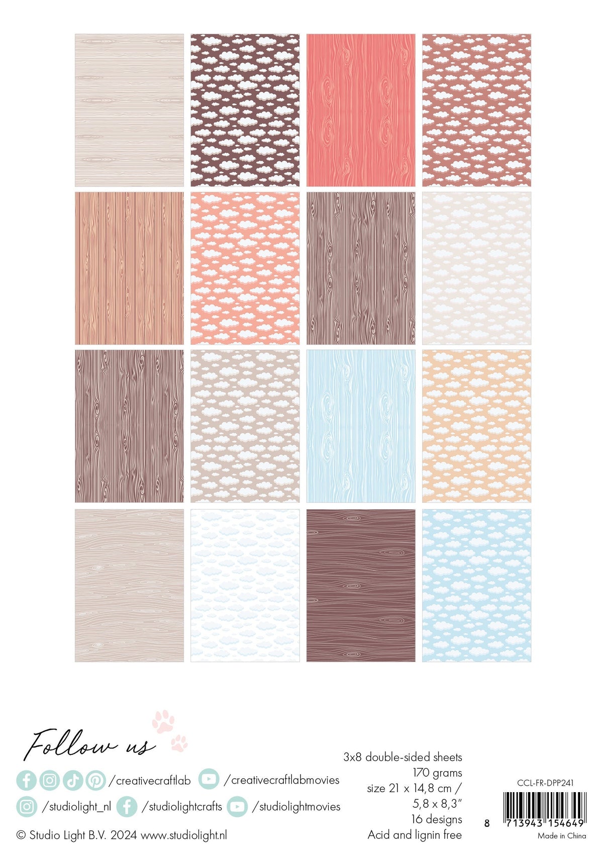 Bloc de papier de création CCL motif bois Friendz 24 feuilles