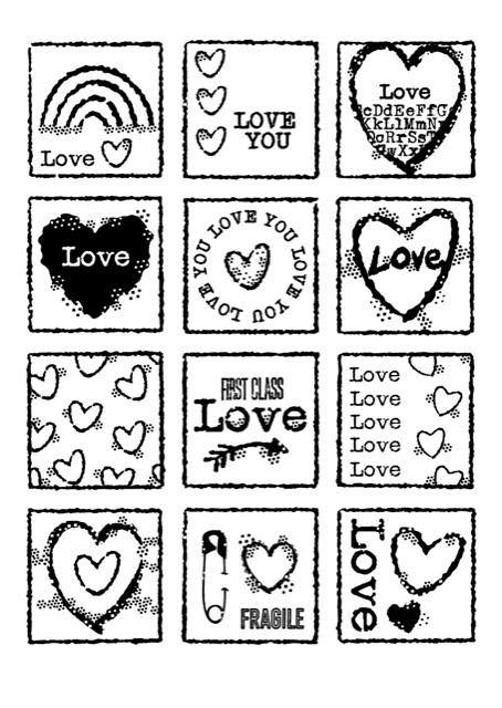 Tampon Woodware Clear Singles Love Squares 10,16 cm x 15,24 cm