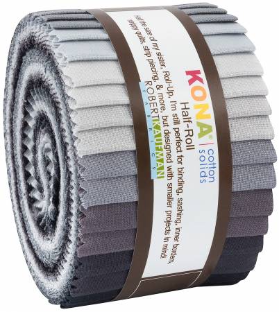 Robert Kaufman 2.5in Strips Kona Cotton Stormy Skies Palette, (MINI 24pcJelly Roll)