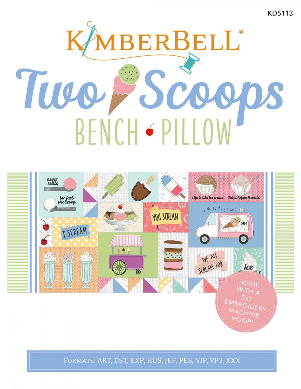 CD de motifs de broderie Kimberbell Two Scoops Bench Pillow