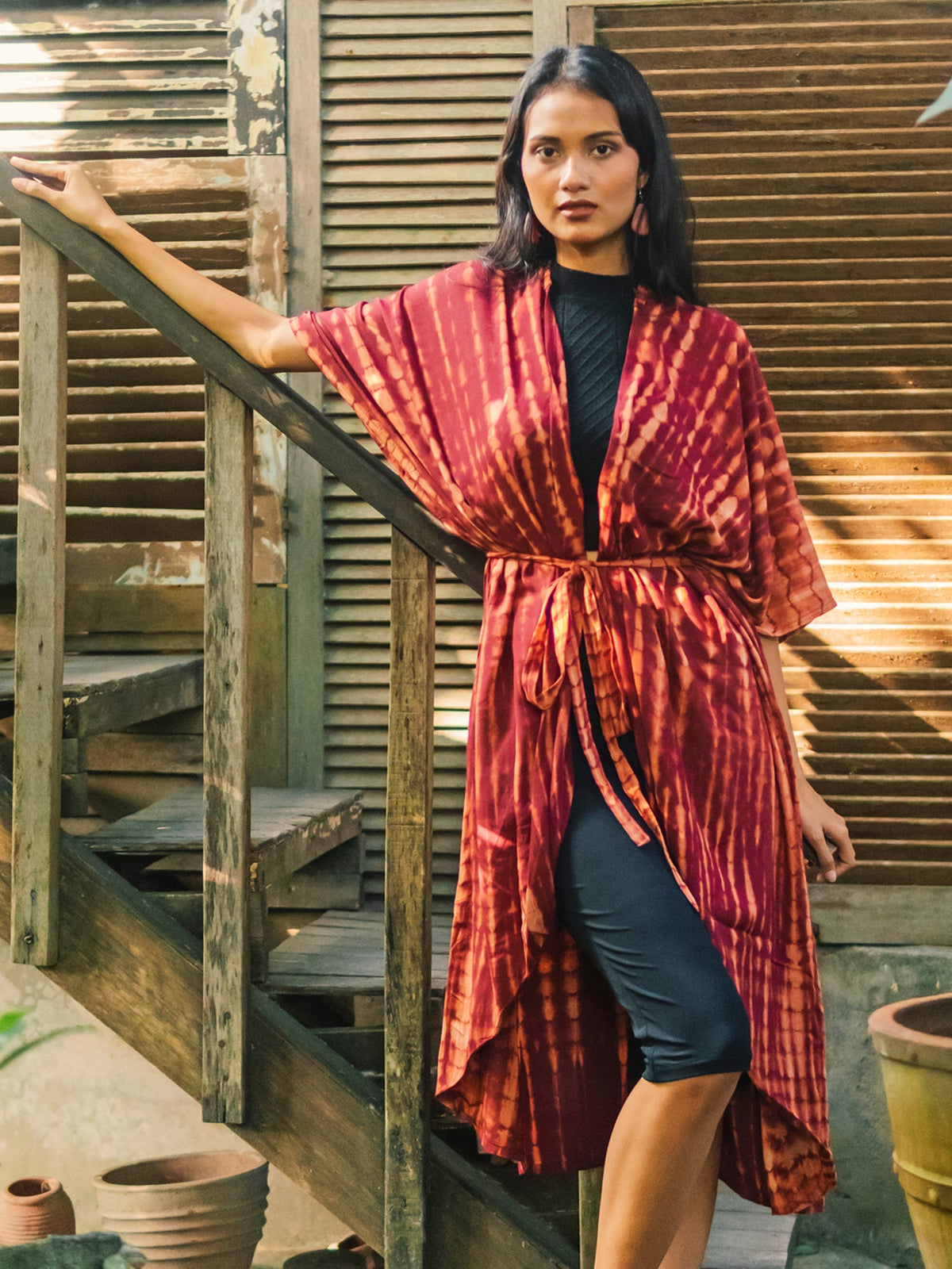 Kimono long tie-dye – Marron & Doré