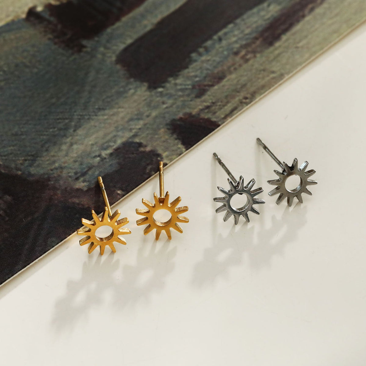 Boucles d'oreilles clous « Nuit étoilée » dorées, style EDLA