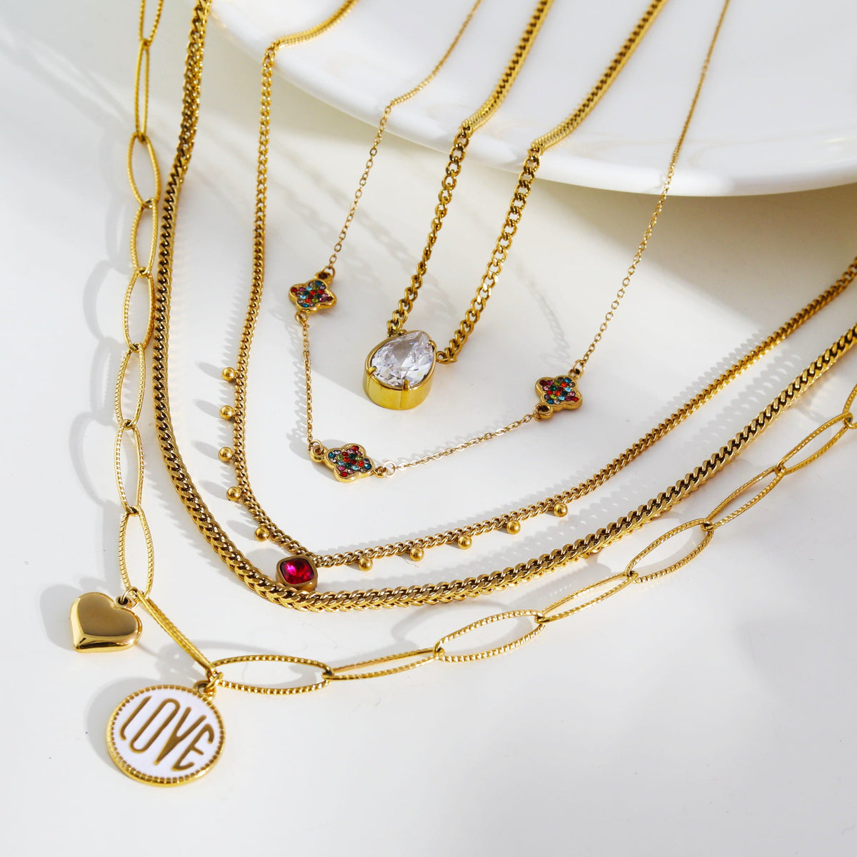 Collier Or breloques Zirconia colorées ELLIS
