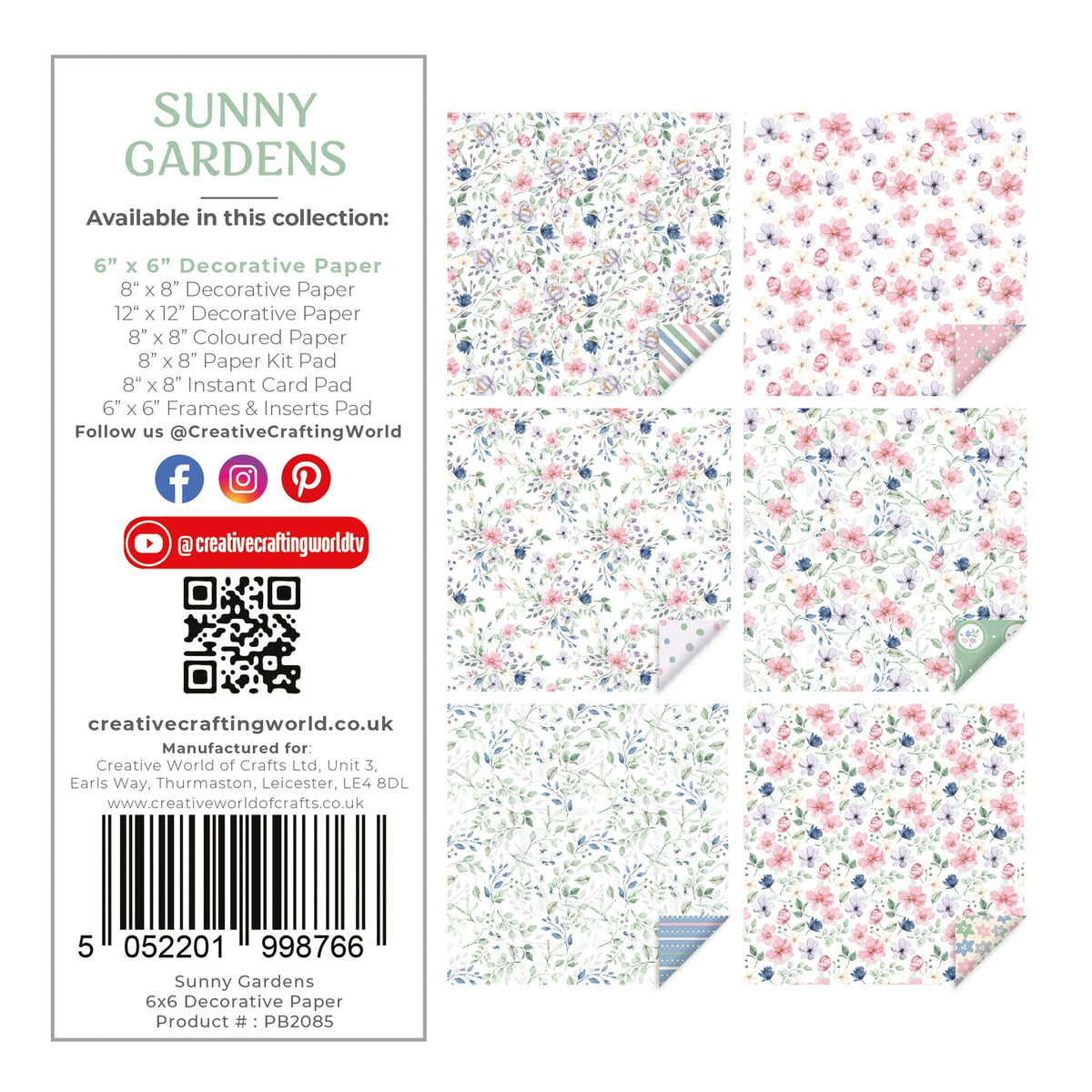 The Paper Boutique Sunny Gardens Bloc de papiers décoratifs 15,2 x 15,2 cm