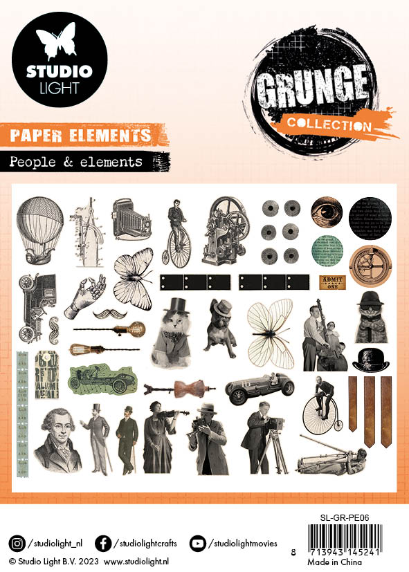 SL Éléments de Papier Personnes & Éléments Collection Grunge 75x75x1mm 47 pièces n°06
