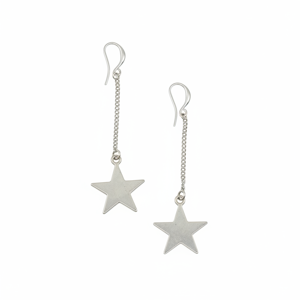 Boucle d'oreille pendante avec chaîne étoile en plaqué argent