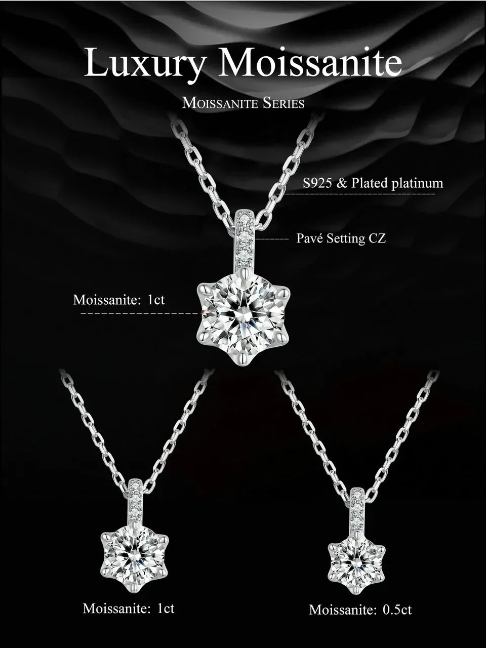 Collier pendentif en argent sterling moissanite 1 carat Glamorous Gem