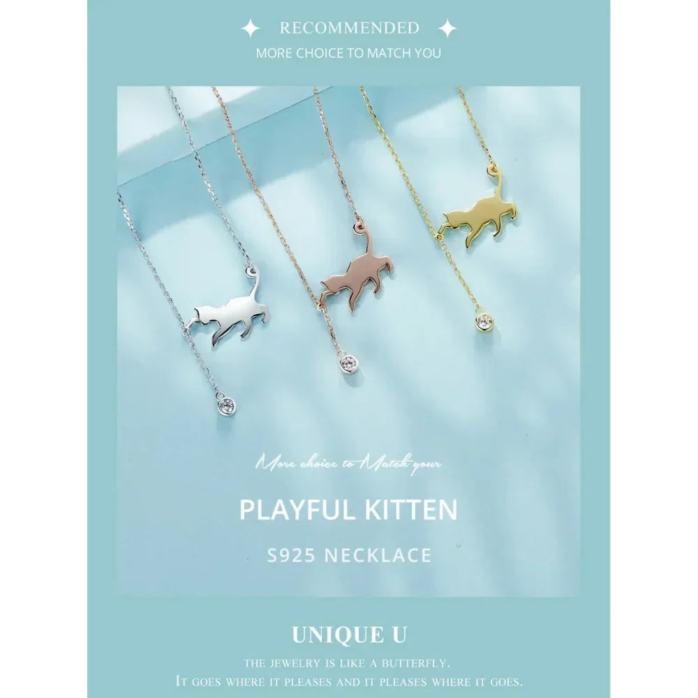 Magnifique collier chat en argent sterling 925 | Élégant pendentif ras-du-cou Scn232 en 3 couleurs