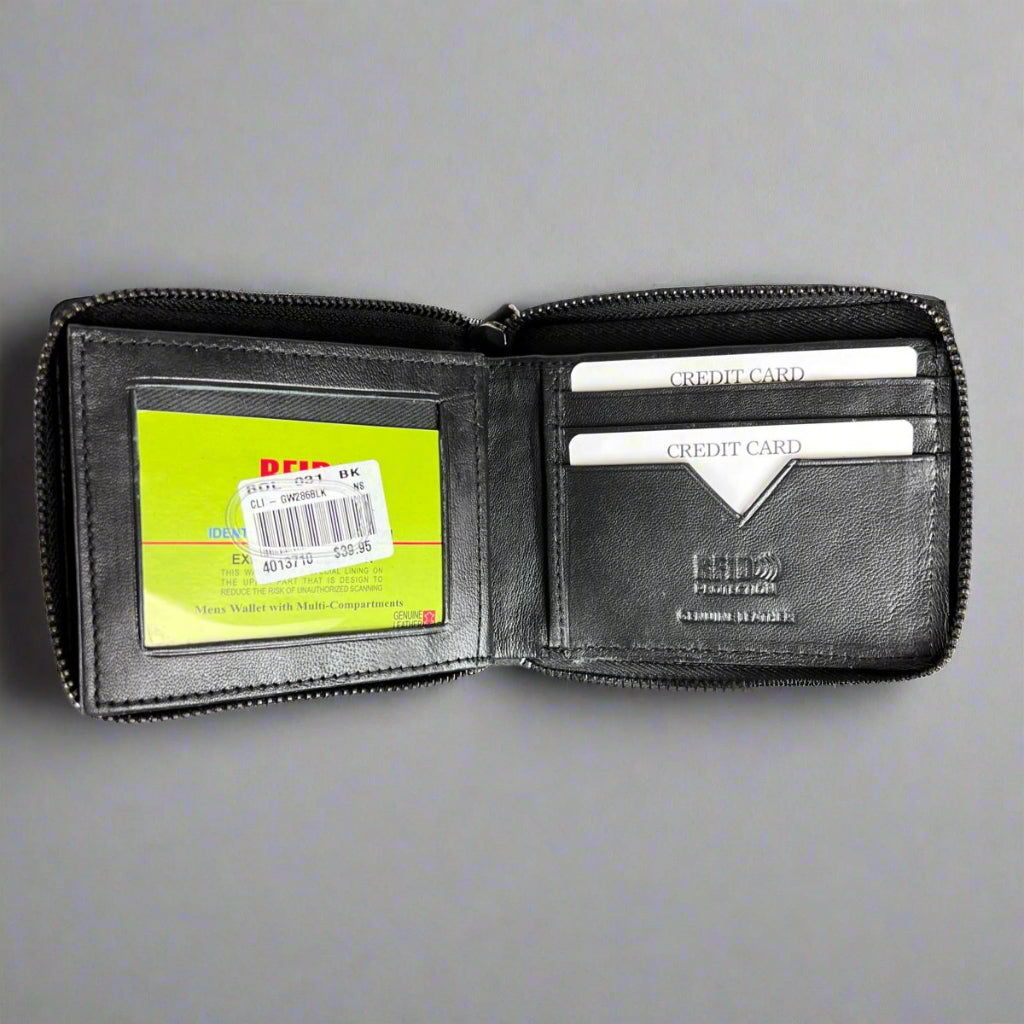 Portefeuille en cuir pour hommes Greenwood. Portefeuille zippé avec protection RFID premium