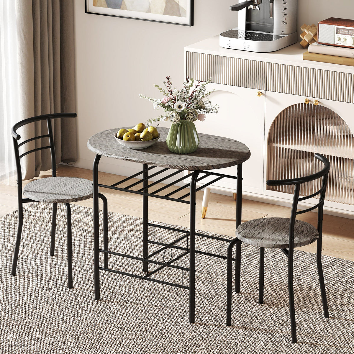 Ensemble de salle à manger 3 pièces Foden avec étagère, pour petits espaces - Gris foncé