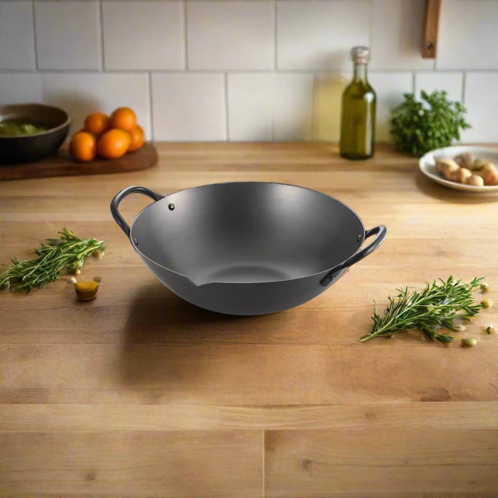Yoshikawa Cook-Pal Ren Série Wok Guangdong 36 cm – Acier au carbone nitruré, fond rond