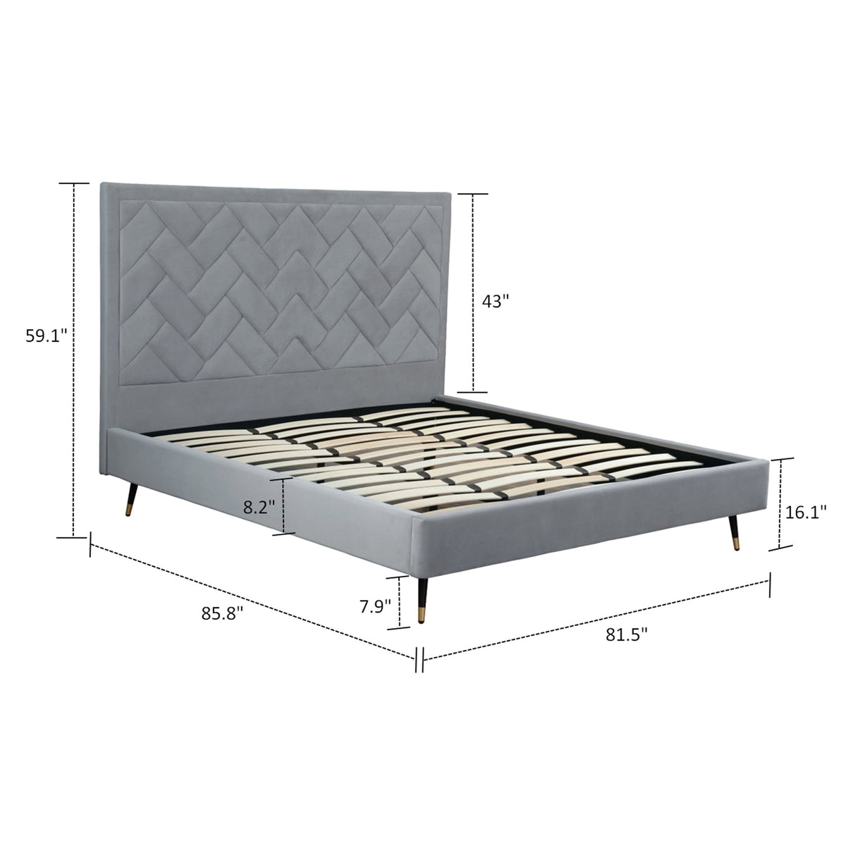 Lit plateforme en velours capitonné Gallagher - Gris
