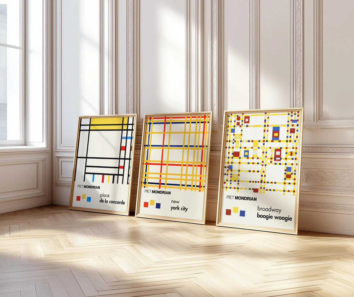 Piet Mondrian STATEMENT TRIO| New York City, Broadway & Concorde Mid-Century Modern Art Available Framed