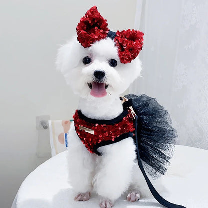 Giselle Noir Dog Dress Set | Formal Dress with Matching Bow