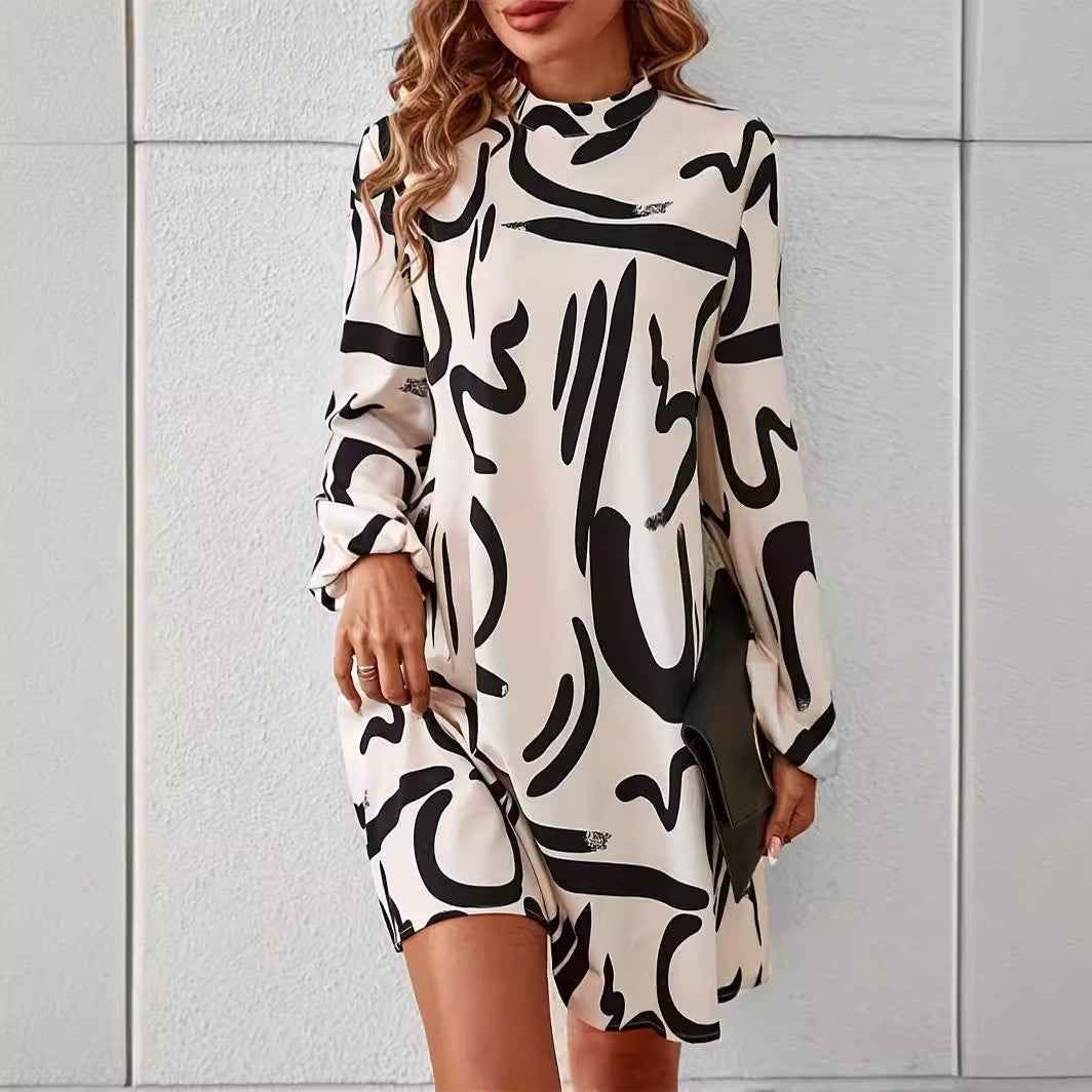 Women’s Elegant Long-Sleeve Round-Neck Dress – Classic Casual Midi Dress for Everyday Wear