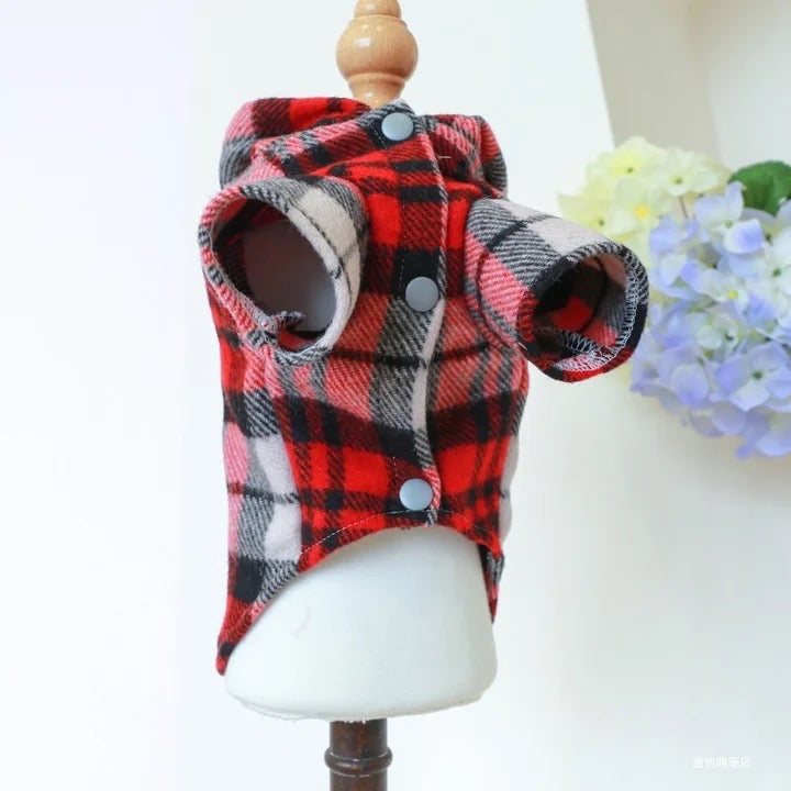 Manteau à carreaux pour chien | Manteau à capuche pour chien Saint-Valentin