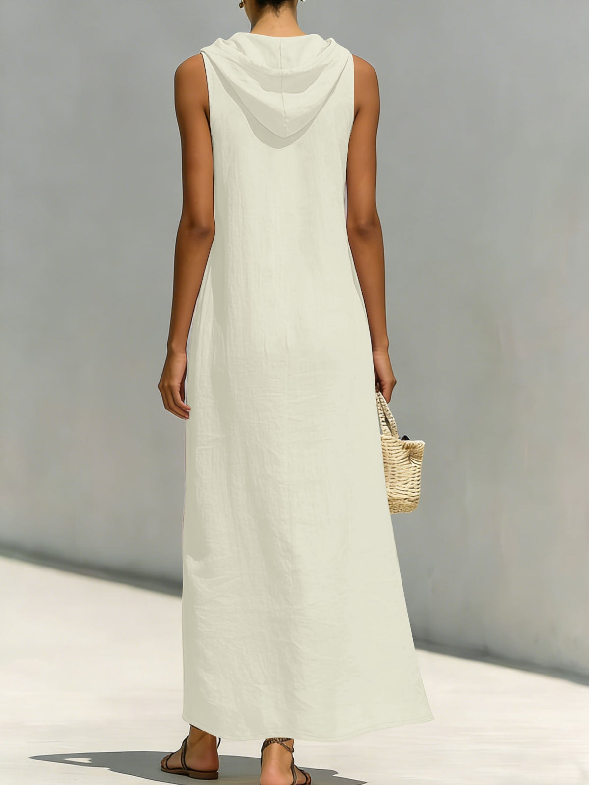 Women's Hooded Sleeveless Button-Down Split Maxi Dress – Casual Vacation Long Dress for Spring & Summer