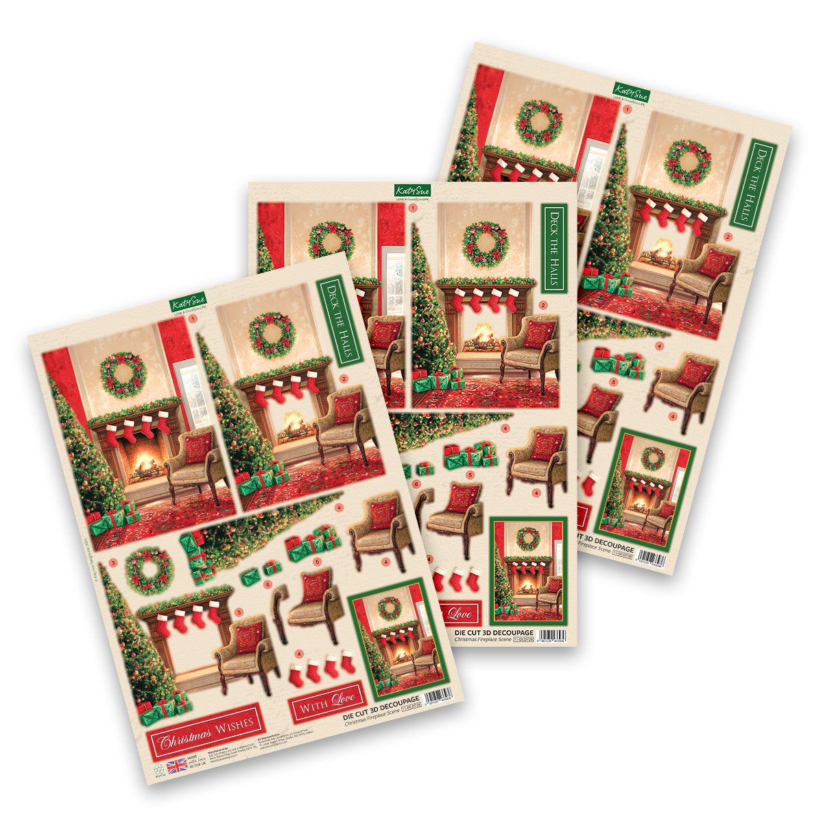 Katy Sue Designs Découpage prédécoupé – Scène de Cheminée de Noël (lot de 3)
