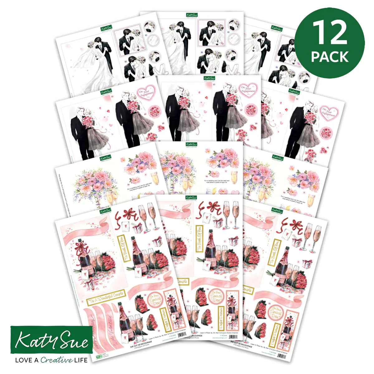 Découpage prédécoupé – Romantisme et Mariages (Paquet de 12)