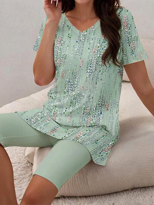 Women's Floral Print Two Piece Set – 3D Printed T-Shirt and Shorts Outfit