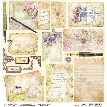 Ciao Bella Poèmes d'Amour Feuille de papier 30,5 x 30,5 cm 1 feuille