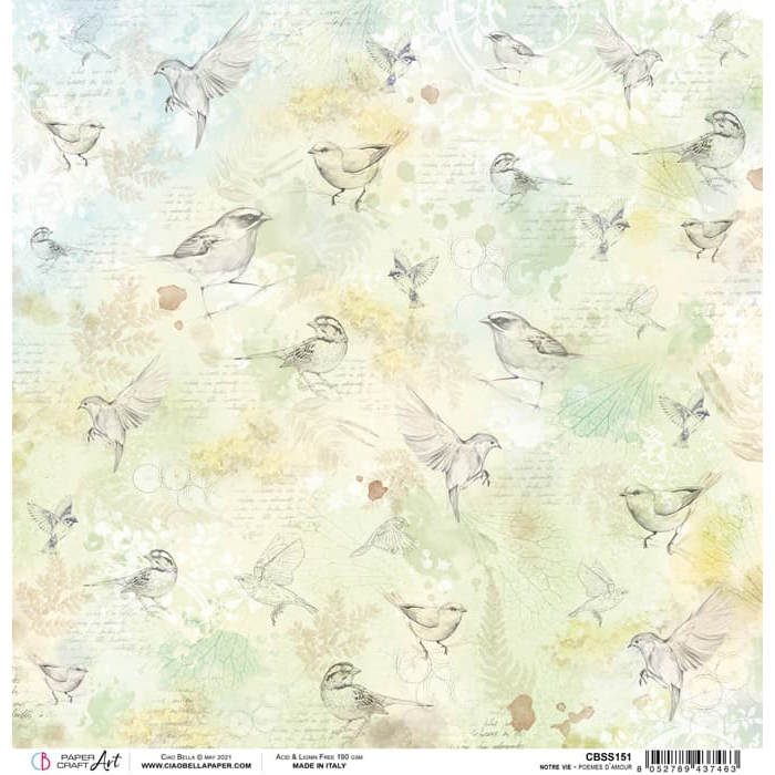 Ciao Bella Poèmes d'Amour Feuille de papier 30,5 x 30,5 cm 1 feuille