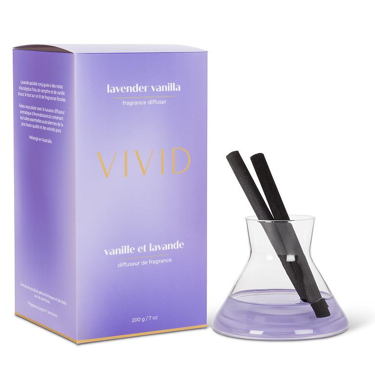 Diffuseur moderne Lavande Vanille avec parfum apaisant aux herbes par Aromabotanical