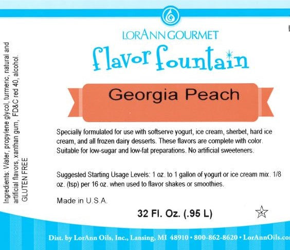Arôme Pêche de Géorgie Flavor Fountain - 4 oz. - 32 oz. - Arômes pour crèmes glacées et boissons - LorAnn Oils - Distribution canadienne - Livraison gratuite au Canada pour les commandes de plus de 199 CAD