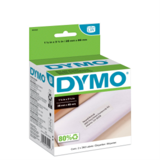 Étiquettes d'adresse DYMO Authentiques LW Blanches, Étiquettes DYMO pour Imprimantes d'étiquettes LabelWriter, 28 mm x 89 mm, 2 rouleaux de 350 (700 au total)