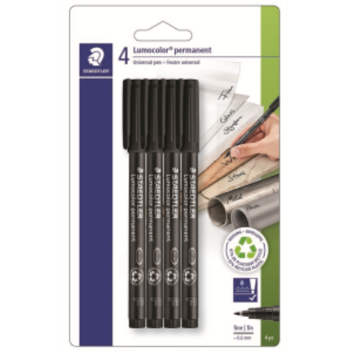 Marker pen Lumoc. F perm.blk 4pc BK