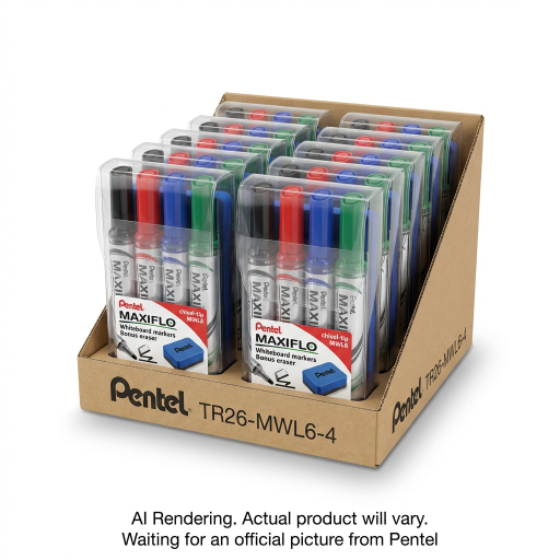 Pentel MaxiFlo Pack de 4 dans un présentoir de 10 avec gommes bonus