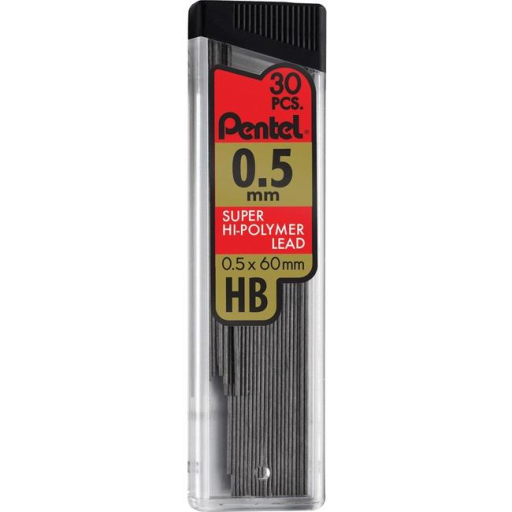 Mines de crayon Super Hi-Polymer, 30 mines par tube, HB, 0,5 mm
