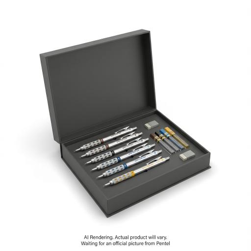 Pentel Arts GraphGear 1000 Premium Mechanical Drafting Pencil Set (0.3mm, 0.5mm, 0.7mm, 0.9mm), 4 Asstorted Leads, Refill Erasers, Assorted Gift Box Set
