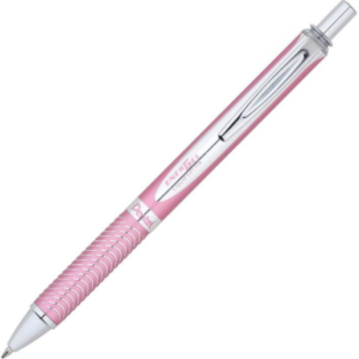 Stylo gel liquide rétractable haut de gamme EnerGel Alloy, pointe métallique (0,7 mm), corps rose, encre noire