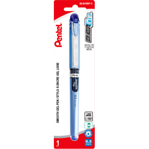 Stylo-bille liquide EnerGel, pointe aiguille (0,5 mm), encre bleue, paquet de 1 pièce