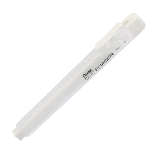 Pentel CLIC ERASER, Gomme rétractable rectangulaire, corps transparent blanc