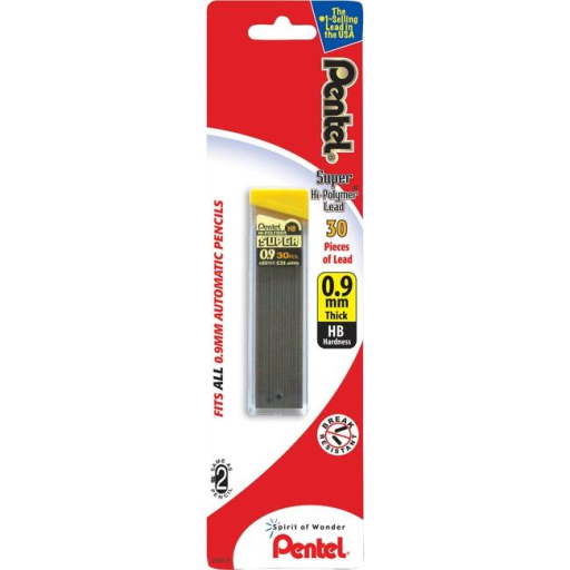 Recharge de Mines Polymères Super Résistantes (0,9mm), HB, 30 mines par tube, paquet de 1