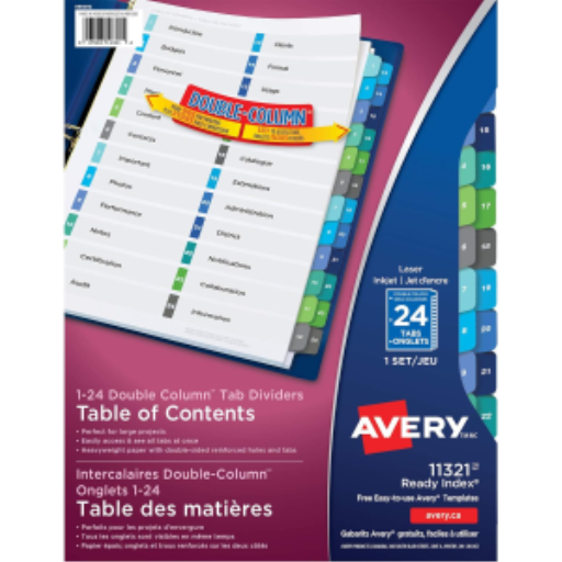 INDEX PRÊTS TABLE DES MATIÈRES INTERCALAIRES, 24 ONG., 1 ENSEMBLE,