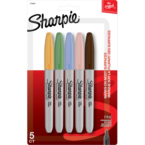 Marqueurs permanents Sharpie, pointe fine, couleurs assorties, paquet de 5