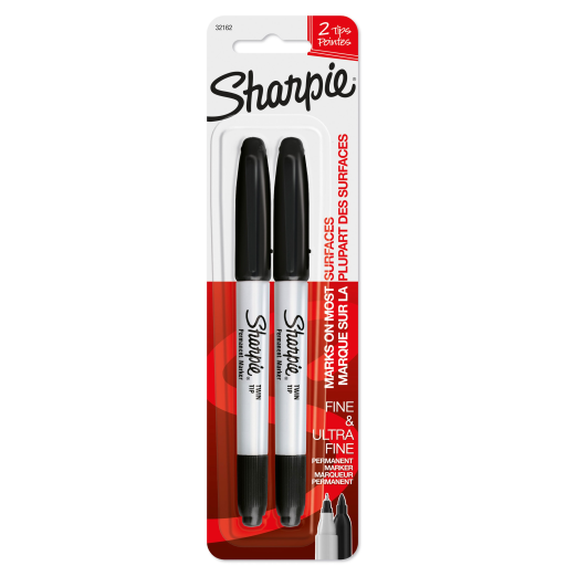 Marqueurs permanents Sharpie double pointe, fine et ultra-fine, noirs, lot de 2